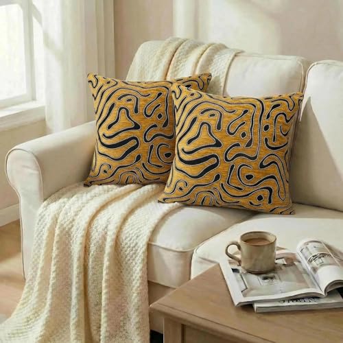 Mantle & Mason Throw Pillow Covers 18x18 Chenille Pillow Covers Set of 2, Yellow Modern Abstract Luxury Textured Decorative Pillow Cover for Couch Sofa Bed Living Room - color: Artflow Dusty Yellow, size: 18" x 18" (Pack of 2)