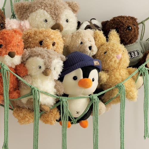 mirolam Stuffed Animal Hammock Corner Net for Toys Storage Hanging Stuff Animal Organizer Holder Matcha Green Room Bedroom Nursery Decor Organization - color: Matcha Green, size: Standard(41.5"L x 55.2"W x 41.5"H)