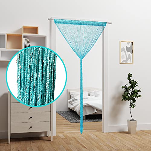 Door String Curtain Doorway Beads Curtains,Hanging Room Divider Beaded Decor Hippie Glitter Fringe Panel Closet Window Doors Sequin Sheer Boho Doors Tassel（Blue） - color: Blue
