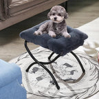 15" Foldable Foot Stool Ottoman with Metal Frame - Washable Faux Fur Navy Upholstered Indoor/Outdoor Footrest for Living Room, Bedroom, Patio - Space-Saving Compact Design - color: Fleece-navy