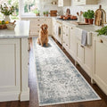 Rugxara 2x10 Washable Runner Rug, Non Slip Boho Runner Rugs for Hallway, Kitchen, Entrance, Bathroom, Laundry Room, Soft Ultra-Thin Entryway Carpet, Throw Low Pile Retro Imitation Carpet, Blue Grey - color: Blue & Grey, size: 2' x 10' (Rectangular)