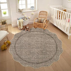 GarveeHome Scalloped Washable Round Rugs, Non-Slip Soft Round Rug 4ft Ultra-Thin, Small Boho Circle Stain Resistant Low Pile Carpet for Entryway Kitchen Bedroom Nursery Bathroom, Brown - color: Taupe, size: 4' (Round)