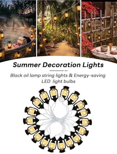 Vintage Kerosene Lantern String Lights, 12FT Retro Hurricane Lamp with 20 LED Black Kerosene Lights, Rustic Farmhouse Decorative Lighting for Camping, Patio, Fireplace, Wedding, Christmas Decor - color: 20 LED Oil Lights