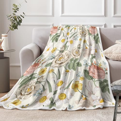 Botanical Floral Blankets Wildflowers Floral Throw Blanket, Soft, Flannel, Warm, Spring Flowers Throw Blankets, Boho Flowers Aesthetic Bed Throws for Couch Bedroom Living Room 60X70 Inch - color: Multicolor, size: 60 X 70