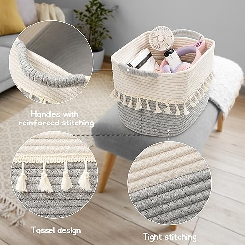 TeoKJ Storage Basket 3 Pack for Organizing, Cotton Rope Baskets for Toy, Clothes, Blankets, Decorative Basket for Living Room, Nursery, Bathroom, White & Gray - color: White & Dark Grey, size: 3 Pack