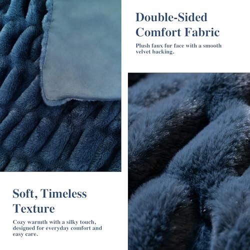 Faux Rabbit Fur Throw Blanket, Soft Plush Cozy Blanket for Couch Bed, Thick Fluffy Ruched Decorative Blanket, Giftable,50"x60",Blue - color: Blue, size: Throw(50"x60")