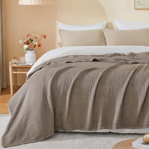 EMME Cotton Muslin Large Throw Blanket Couch Breathable Gauze Soft Lightweight Bed Blankets Adults (Heather Brown, 50"x70") - color: 05 - Brown, size: Large Throw (50" X 70")