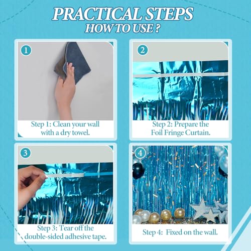 DECOCKRAT 2 Pack Foil Fringe Backdrop - Blue Shiny Tinsel Curtains for Party Decoration/Photo Booth Props - 3.3x6.6 FT Metallic Foil Backdrop for Birthday, Wedding, Graduation, Christmas. - color: Blue