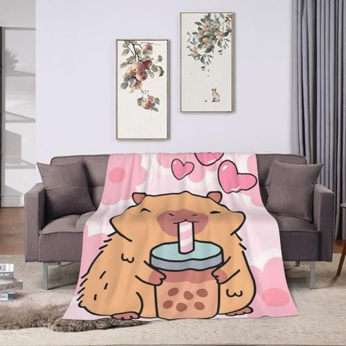 Cute Capybara Blanket Gifts for Women Kids, Boba Tea Flannel Blankets, Warm Cozy Soft Throw for Bedroom, Camping, Couch, Decor 40x50 in - color: Capybara, size: 40"x50"