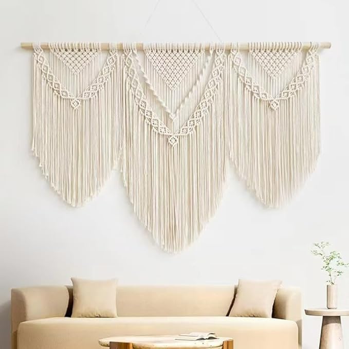 oiikain Large Handmade Boho Macrame Wall Hanging Tapestry - Chic Bohemian Woven Home Decor art for Living Room, Bedroom, and Wedding Parties (43''x32'', Three Triangle)
