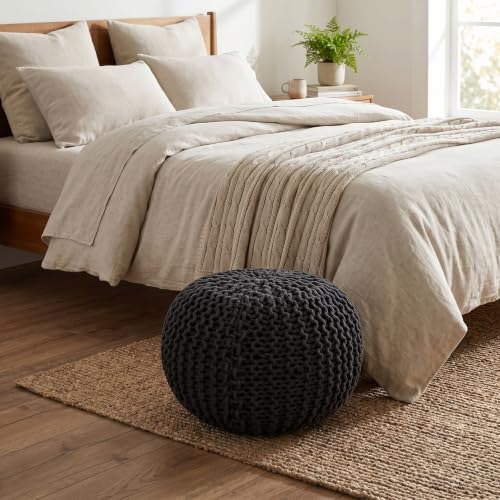 BIRDROCK HOME Round Pouf Ottoman Foot Rest - 18.5”x18.5”x15” Boho Compact Comfortable Soft Cotton Braided Foot Stool with Bean Bag Filling for Living Room, Bedroom, or Nursery (Charcoal Gray) - color: Charcoal Gray