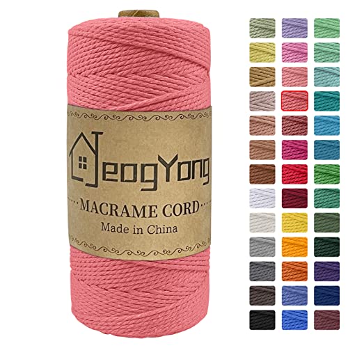 JeogYong Macrame Cord 2mm x 218 Yards, 3-Strand Twisted Natural Cotton Rope, Cotton String Coloured Craft Cord for Plant Hanger Wall Hanging Knitting Crafts, Flesh Pink Color - color: Flesh Pink