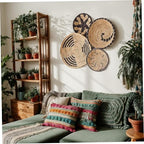 Wicker Wall Basket 4Pcs 8in/10in/12in Round Wall Basket Decor Boho Woven Wicker Hanging Decorative Ideal for Home Office Club Party