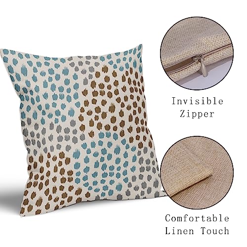 Brown Blue Pillow Covers 16x16 Set of 2 Boho Design Gray Polka Dot Throw Pillows Modern Art Trendy Print Decorative Outdoor Pillowcase Square Cushion Cover Linen Pillow Case for Home Sofa Couch Bed - color: Brown Blue Dots, size: 16" x 16" (Pack of 2)