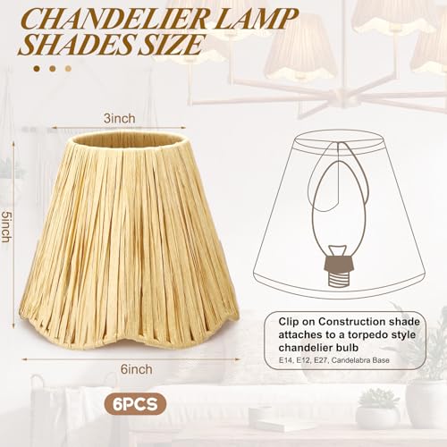 Tuanse 6 Pcs Boho Raffia Lamp Shade Burlap Clip on Lamp Shade Empire Style Chandelier 3" x 6" x 5" Rustic Barrel Lighting Cover for Kitchen Island Dining Living Room Table Wall Chandelier - color: Beige, size: Raffia, style: Bohemian