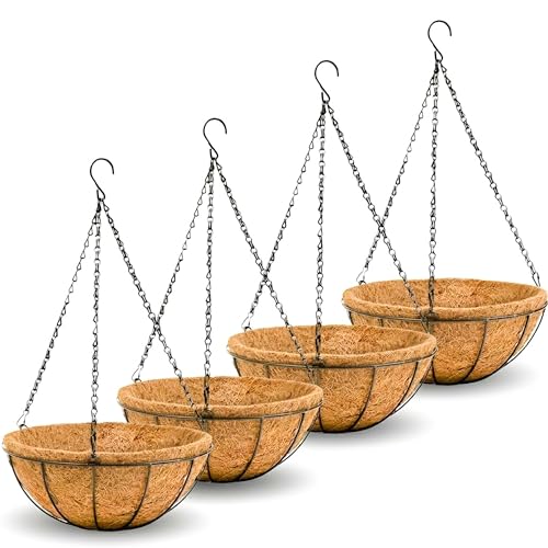 Metal 10 inch Round Planter, 4 Pack Hanging Wire Basket with Coco Fiber Liners, for Outdoor Plants Decoration - size: 10 Inch, style: Watermelon