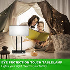 Lakumu Bedside Touch Control Table Lamps with Dual USB Charging Ports 1 AC Outlet, 3 Way Dimmable Modern Nightstand Lamp with Grey Fabric Shade, Desk Lamp for Bedroom Living Room with 5000K LED Bulb - color: Gray