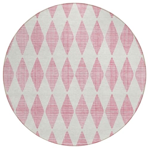 Addison Rugs Chantille ACN578 Pink 8' x 8' Indoor Outdoor Round Rug, Easy Clean, Machine Washable, Non Shedding, Bedroom, Living Room, Dining Room, Kitchen, Patio Rug - color: Pink, size: 8' (Round)