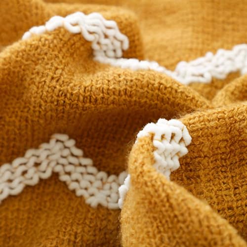 BOURINA Fluffy Chenille Knitted Fringe Throw Blanket Lightweight Soft Cozy for Bed Sofa Chair Throw Blankets, 60" x 80",Mustard - color: A-mustard, size: 60"×80"
