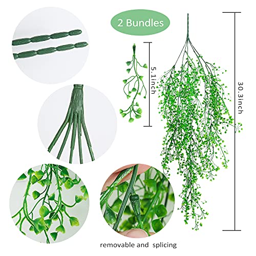 RECUTMS 4Pcs Artificial Hanging Plants Faux Hanging Greenery Ivy Decor Artificial Hanging Vines Plastic Plants for Indoor Outdoor Wall Home Garden Wedding Party Decor(Green 4P) - color: Green