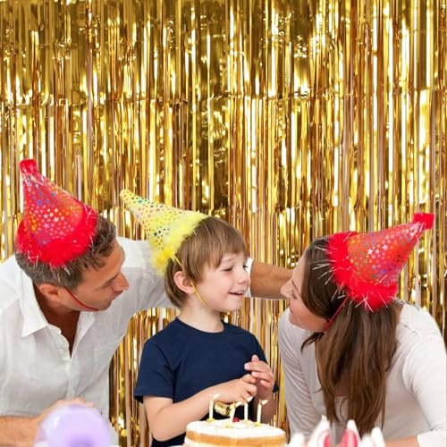 2 Pack Gold Fringe Curtain Backdrop, 3.2Ft x 8.2Ft Metallic Photo Booth Backdrop Tinsel Door Curtains for Birthday Baby Shower Anniversary Christmas New Year Eve Bachelorette Party Decorations - color: Metallic Gold