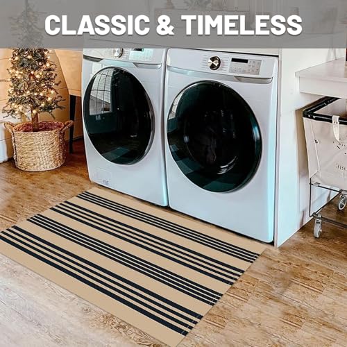 IOHOUZE Black and Tan Striped Rug 2'x3' Front Door Rugs Outdoor, Small Washable Area Rug for Front Porch, Spring Summer Welcome Mats Outdoor Indoor, Doormat for Entryway Porch Entrance - color: Black and Tan Stripe, size: 2' x 3' (Rectangular)