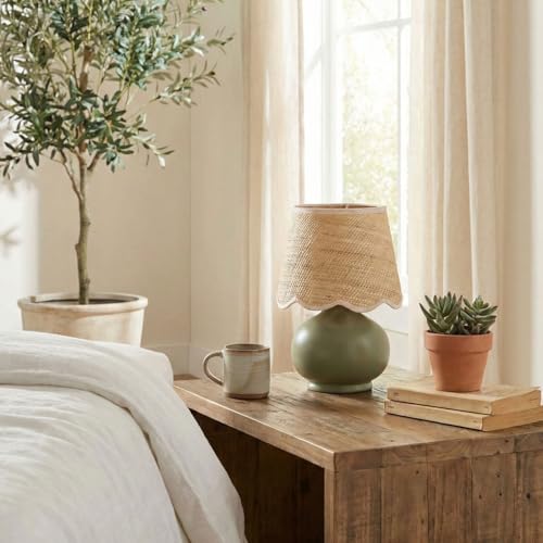 Benton Ceramic Table Lamp with Fabric Shade – 13" Bedside Accent Lamp for Bedroom, Living Room & Nightstand (Green) - color: Green