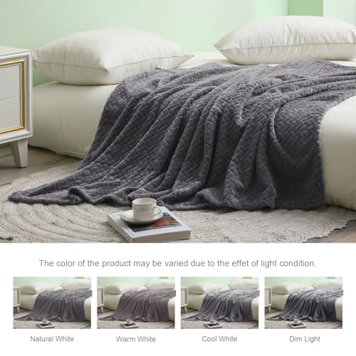 Exclusivo Mezcla Fleece Queen Size Blanket for Bed, 90x90 Inches Soft Cozy Jacquard Flannel Blankets, Lightweight Fuzzy Plush for Women, Dark Grey - color: Dark Grey, size: Queen ( 90x90 IN )
