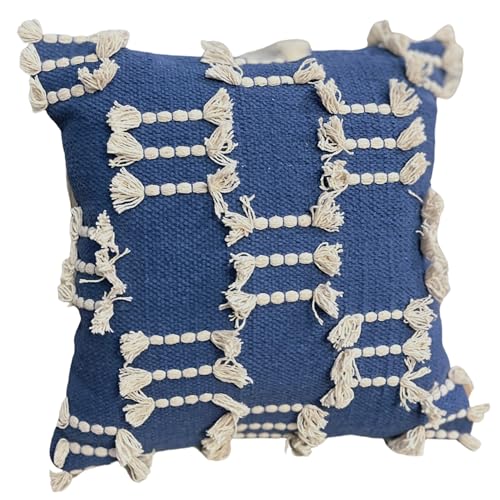 Bohemian Pillow Covers 18x18 Inch Square Modern Rustic Throw Pillow Covers with Tufted Accents for Living Room, Bedroom, Couch, (Blue) - color: Blue