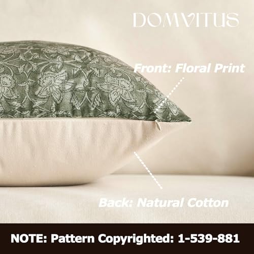 DOMVITUS Floral Pillow Covers 18x18 Throw Pillow Covers Block Print Vintage Decorative Neutral Pillow Cover for Couch Bed Living Room Dusty Green 1PC - color: Dusty Green, size: 18" x 18" (Pack of 1)