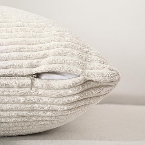 Volcanics Set of 4 Neutral Grey Corduroy Decorative Couch Throw Pillow Covers 20x20 Inch, Western Modern Farmhouse Striped Cushion Cases, Soft Boho Square Accent Pillow Covers for Home Sofa - color: Neutral Grey, size: 20" x 20" (Pack of 4)