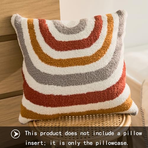 Bohemian Decorative Throw Pillow Cover, 17.7x17.7 inches, Rainbow Striped Tufted with Tassels, Acrylic (E-1) - color: E-1