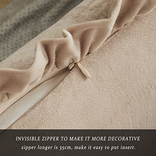 GIGIZAZA Champange Decorative Throw Pillow Covers, 18x18 Velvet Ruffle Cushion Pillow Covers for Sofa Couch Set of 2 - color: Champagne, size: 18" x 18" (Pack of 2)