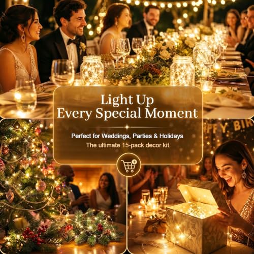 DomeStar 15 Pack Battery Operated Fairy Lights, Warm Fairy Led Lights for Mason Jars DIY Crafts Wedding Table Centerpieces - color: Warm White, size: fifteen