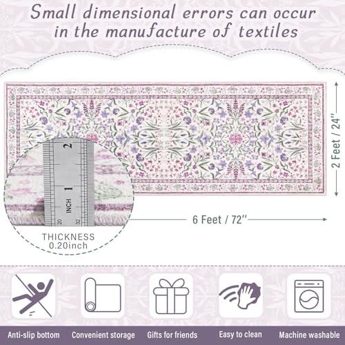 Amearea Purple Runner Rugs for Hallway, 2x6 Feet Area Rugs for Bedroom Girls, Washable Floral Collection Bedside Rugs Low Pile Print Carpet, Kids Room Entrance Kitchen Living Room Decor - color: Purple, size: 2x6 Feet