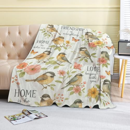 Inspirational Bird and Flower Fleece Blanket,40x50in,Watercolor Style Quotes Throw Blankets,Soft Cozy Lightweight, Ideal for Bed Living Room Home Decor,Women Friends Gifts - color: Birds, size: 40x50 Inch