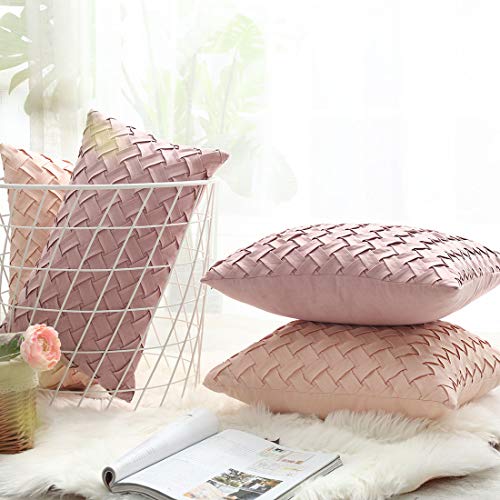 vctops Boho Basket Weave Pattern Decorative Throw Pillow Cover Super Soft Suede Solid Square Accent Cushion Case for Couch Sofa Car (YH Pink,18"x18") - color: Yh Pink, size: 18" x 18" (Pack of 1)