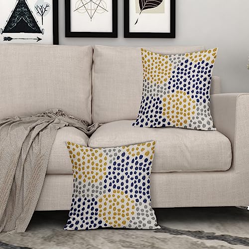 Blue Yellow Pillow Covers 16x16 Set of 2 Boho Design Gray Polka Dot Throw Pillows Modern Art Trendy Print Decorative Outdoor Pillowcase Square Cushion Cover Linen Pillow Case for Home Sofa Couch Bed - color: Blue Yellow Dots, size: 16" x 16" (Pack of 2)