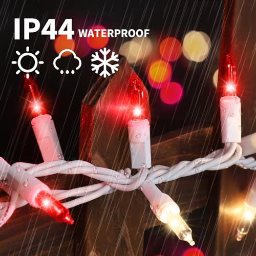 LAMPHOME 100 Count Red Clear Valentine Lights, Connectable 20ft Valentine Room Lights, Plug in Pink Christmas String Light Indoor Outdoor for Christmas Bedroom Valentines Party - color: Red and Clear-White Wire