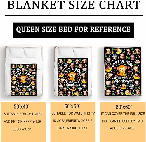 Cute Monkey Banana Blanket Cartoon Animal Pattern Monkeys Stuff Blankets and Throws Monkey Gifts for Girls Kids Women Adults 60"x50" - color: Monkey, size: 60"x50"