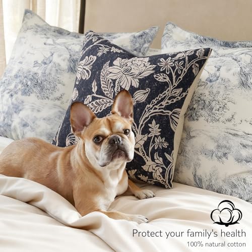22x22 Navy Floral Pillow Covers：Decorative patterned soft 100% Cotton Throw pillows Block Print Neutral Modern Farmhouse Cushions Bule Accent Covers - Sofa Bed Living Room couch Pillowcases Set of 2 - color: Bf-navy Blue, size: 22" x 22" (Pack of 2)