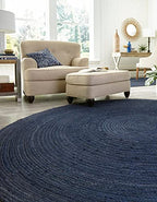 Unique Loom Braided Jute Collection Area Rug - Dhaka (5' 1" Round, Navy Blue) - color: Navy Blue, size: 5'1" (Round)