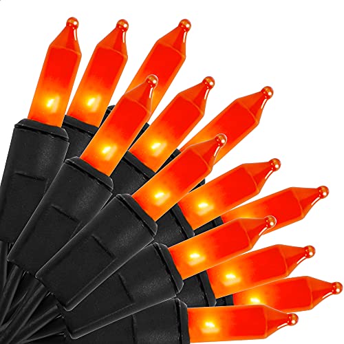 Halloween Lights, 29ft 150 Count Black Wire Incandescent Christmas Mini Lights, 120 V High-Voltage UL Certified Clear Light String Connectable, for Indoor Outdoor Patio Tree Party Home Decor, Orange - color: Orange