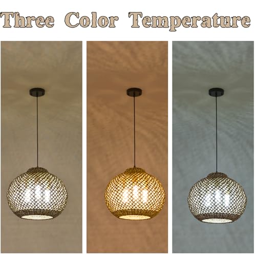 17" Farmhouse Rattan Chandelier 3-Lights Large Natural Wicker Pendant Light Boho Round Hand-Woven Seagrass Dining Room Lighting Fixture for Living Room Entry Bedroom Cafe Kitchen Island - color: Brown-17"-3-lights