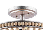 JONATHAN Y 14" Antique Silver/Light Taupe Wood Beaded LED Semi Flush Mount Light, Boho Farmhouse 3-Light Ceiling Chandelier with Cream Wood Bead Shade for Nursery, Bedroom (JYL9020B) - color: Antique Silver/Light Taupe