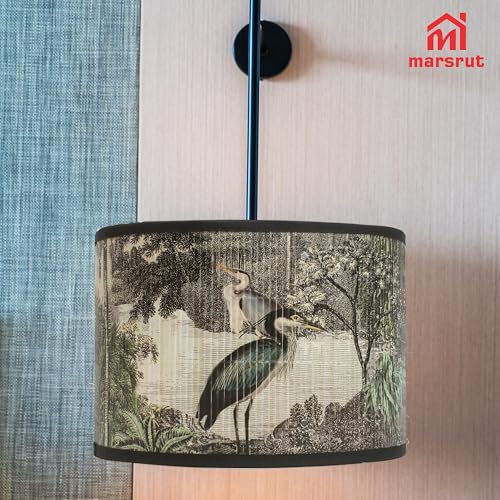 Retro Lamp Shade for E27 Lampholder, 11.8"x7.9" Vintage Printed Art Deco Chandelier Cover, Unique Drum Spider Japanese Tropical Funky Decorative Bamboo Lampshade for Hanging Table Floor Light (Bird A) - color: Bird A
