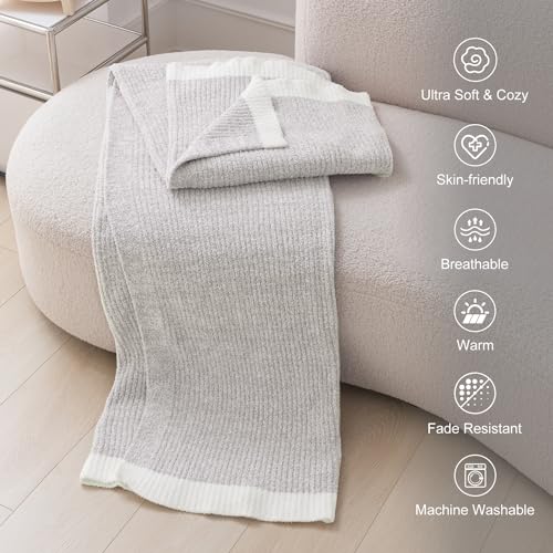 MH MYLUNE HOME Ultra Soft Ribbed Throw Blanket for Couch 50x60 Inches Luxurious Super Cozy Fluffy Microfiber Blanket Plush Warm Reversible Throw Blankets for Sofa Bed - Gray 50 x 60 Inches - color: Ribbed Gray, size: 50"x60" - 550 GSM