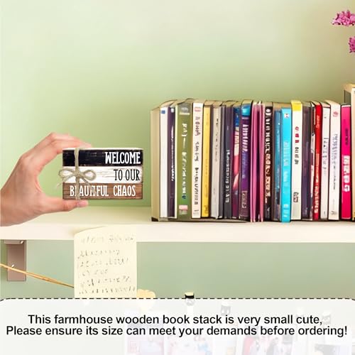 Ycyfckdr Decorative Wood Book Stack for Home, Welcome to Our Beautiful Chaos, Rustic Table and Living Room Bookshelf Farmhouse Decor (L67) - color: Welcome 3