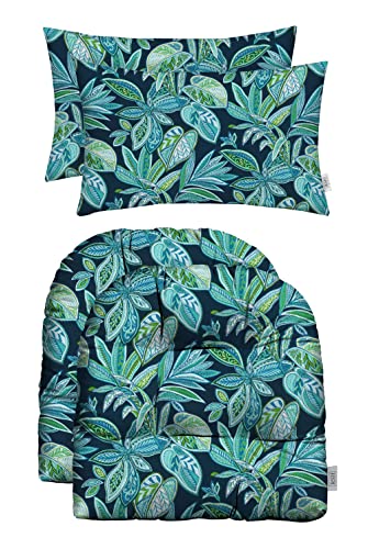 RSH DECOR: Tufted U-Shapes & Lumbars 2 of Each | 22" x 22" & 20" x 12" | Water-Resistant Spun Fabric | Outdoor Wicker Cushions & Support Pillows for Patio Furniture | Crestwood Marine - Made in USA - color: Crestwood Marine, size: 22" x 22" & 20" x 12"