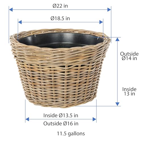 Kouboo Rattan Planter Basket with Plastic Pots Planters Flower Pots Decorative Fall planters for Front Porch Whiskey Barrel Basket Indoor Outdoor Plant Pots Large - size: Large